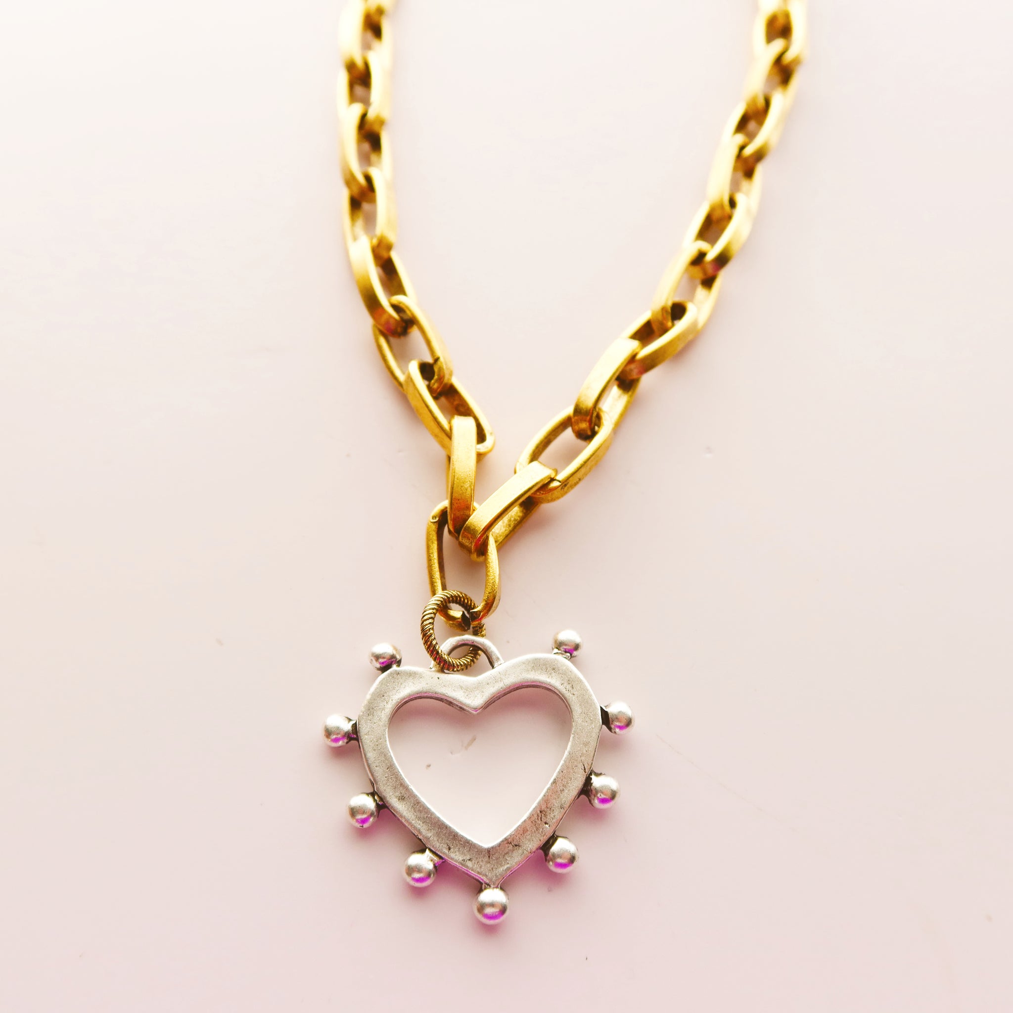 Ash Necklace Dotted Open Heart Silver